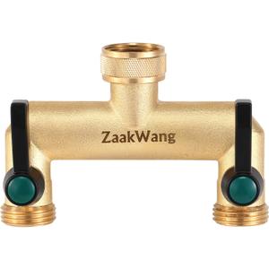 2 Way Hose Splitter, Heavy Duty Brass Nickel Plated Rust Resistant Faucet Manifold, Outdoor Hose Adapter Connector, 3/4-inch GHT Threads