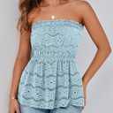 PRETTYGARDEN Women's Boho Tube Tops 2025 Summer Strapless Off Shoulder Eyelet Smocked Peplum Trendy Going Out Bandeau Top (S)