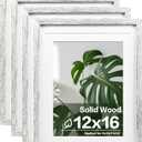 Egofine 12x16 Picture Frames Set of 4, Made of Solid Wood Covered by Plexiglass 9x12 and 11x14 with Mat or 12x16 without Mat, for Wall Mounting Photo Frame Driftwood White