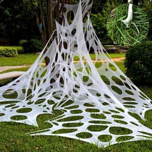 800 Sqft After Streched with Holes Uncut Giant Spider Web Halloween Decorations Outdoor with 10 Ground Nails Stretchy Beef Cloth Netting Cut-Your-Own Flexible Elastic for Yard Party Decor