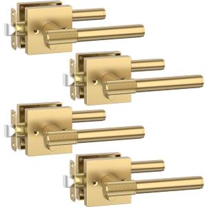 Asidrama 4 Pack Privacy Champagne Bronze Door Knob with Lock, Door Handles Interior for Bedroom or Bathroom, Heavy Duty Door Lever with Reversible Interior Door Handle for Left Right Sided Doors