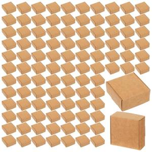 HekouJiub 100 Pcs Mini Cardboard Boxes, 2.16" x 2.16" x 1" Small Gift Boxes Brown Kraft Paper Packaging Boxes Foldable Shipping Box for Jewelry, Art Crafts, Small Business Packing, Party Favors