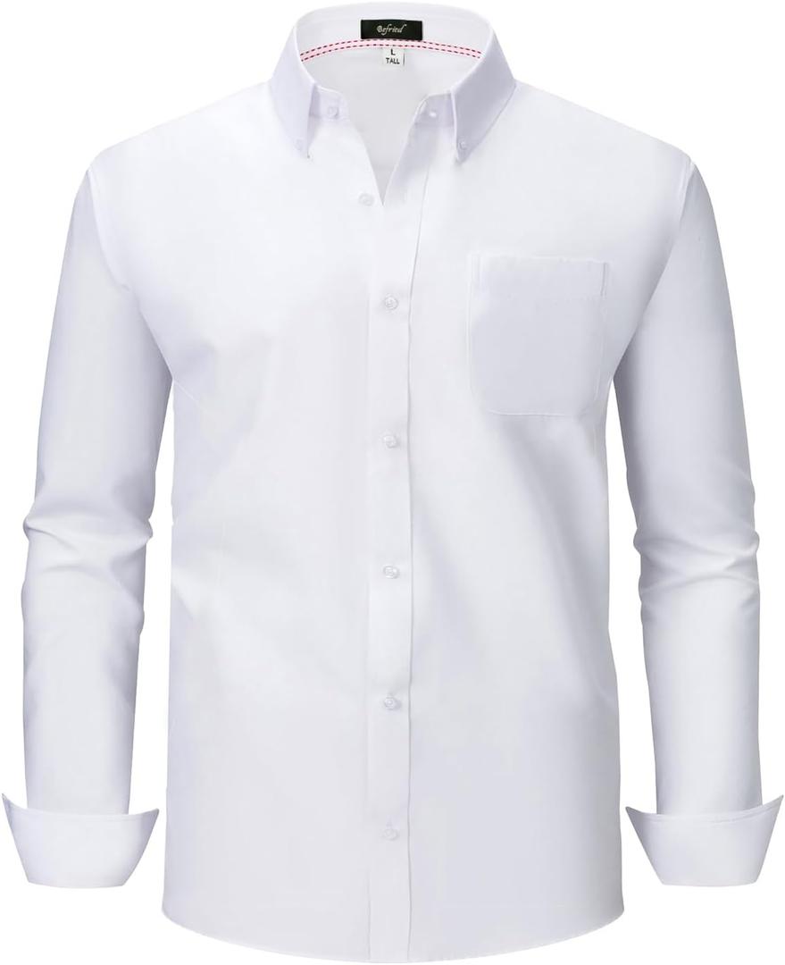 Oxford Dress Shirts for Men Big and Tall(Size XXL Big-6XL Big&Tall) Button Down Long Sleeve Business Casual Collared Shirts (White, XXXL)