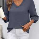 SHEWIN Women Smocked Neck Tops 3/4 Sleeve Loose Fit Shirts Business Dressy Casual 2026 (Blue) L