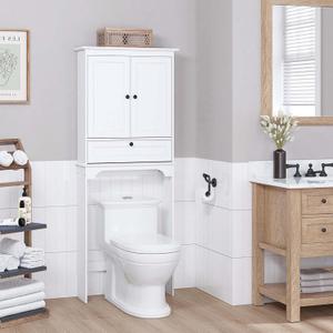 Spirich Over The Toilet Storage Cabinet, Bathroom Above Toilet Storage Cabinet with Doors and Adjustable Shelves, White, 27.3" X 7.87" X 65.12"