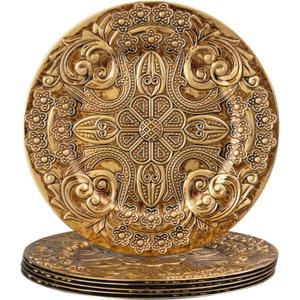 MAONAME Antique Gold Charger Plates, Set of 6, 13" Plastic Plate Chargers for Dinner Plates, Round vintage Charger for Plates