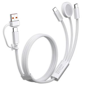 Travel Essentials for Apple Watch Charger, 100W 3 in 2 Dual USB C Multi Fast Charging Cable Portable USB C Cord for iPhone 17/16/15, iPad Pro, MacBook, Samsung, Google Pixel, iWatch Ultra/Series 1-11