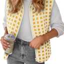 Womens Sherpa Vest Sleeveless Plaid Zip Up High Neck Warm Fleece Gilet Outerwear Crop Jackets with Pockets (X-Large, Yellow)