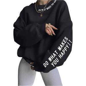GORGLITTER Women's Letter Graphic Sweatshirts Y2k Crew Neck Long Sleeve Oversized Pullover Tops Aesthetic Casual Fall (S)