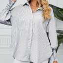 Women's Smocked Cuffed Striped Boyfriend Shirts Button Down Casual Collar Long Sleeve Blouse Shirt Tops (Blue, XXL)