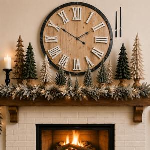 Oversized 30" Farmhouse Wall Clock, Rustic Wood Round Timepiece with Raised Roman Numerals, Black Metal Frame, Silent Quartz, Durable & Easy-to-Clean, Living Room & Entryway Decor (Whitewashed Oak)