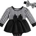 Giraropa Baby Girl Fall Winter Clothes Long Sleeve Romper Dress + Socks + Headband Newborn Infant Cute Casual Outfits (Black cc, 3-6 Months) (Black)