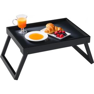Bamboo Bed Tray Table with Folding Leg, Breakfast in Bed Tray for Eating,Kitchen Serving,Food, Sofa, Snacking or Working, Laptop Desk Dinner(1, Black)