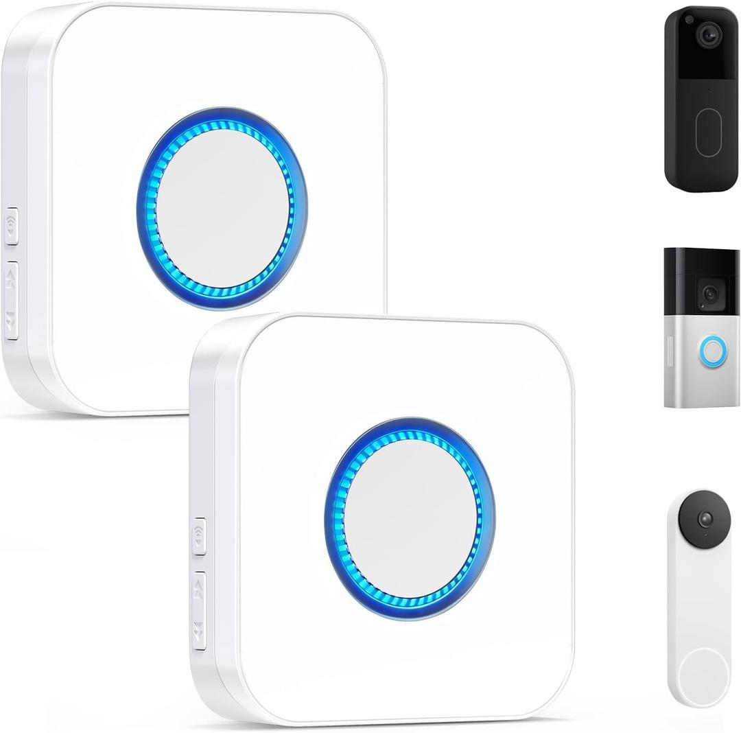 3 in 1 Wireless Doorbell Chime, Compatible with Ring & Blink & Google Nest Video Doorbell, Plug & Play, 2.4G WiFi, 5 Volumes, 32 Chimes, LED Indicators for Store/Home/Office, White