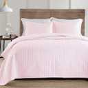 Boryard 3-Piece Queen Quilt Set, Lightweight Soft Warm Full Size Leaf Embroidered Bedspread Coverlet (90x90 inches) with 2 Pillow Shams (20x26 inches) for All Season, Pink