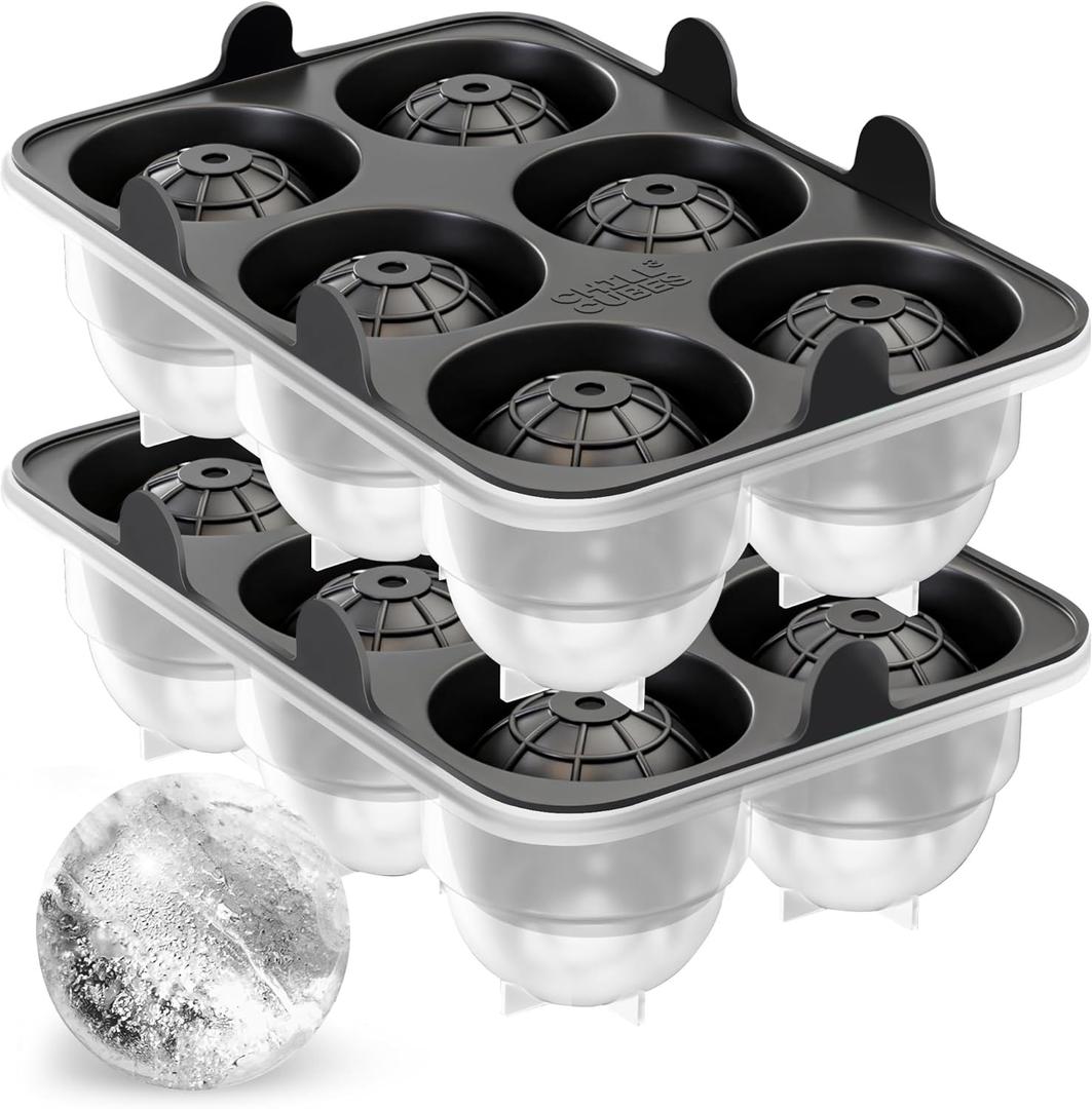 Large Round Ice Cube Trays - Set of 2, Silicone Ice Ball Molds for Chilly Drinks, Perfect Whiskey Ice Molds, for Cocktails - BPA-Free