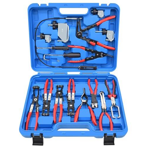 Yuesstloo 16 Pcs Hose Clamp Pliers Set, Hose Clamp Removal and Installation Tool with Long Flexible Plier & Electrical Disconnect Pliers for Automotive Coolant Radiator Heater, Water Hoses, Fuel Lines