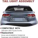 Tail Lights Inner Assembly Compatible with 2020 2021 2022 Toyota Corolla,Right Passenger Side Rear Light Taillights Replacement # 8158112250