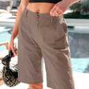 Luvamia Bermuda Shorts for Women Knee Length High Waisted Cotton Elastic Waist Summer Dressy Casual Long Chino Shorts (Brown, XXL)