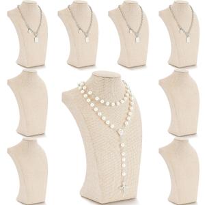 Kigley 9 Pcs Linen Necklace Display Bust Jewelry Holder Necklace Retail Mannequin Display Stand for Jewelry Selling Vendors Shows (11.4 x 6.9 Inch)