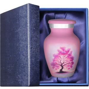 M MEILINXU Small Urns for Human Ashes Keepsake, Mini Urn for Ashes Adult Female & Man, Miniature Decorative Urns for Women, Cremation Container, Pink Sky Cloud and Tree of Life Urn - Little Size