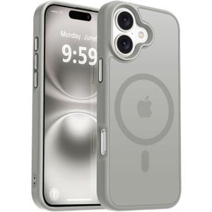 MOCCA Strong Magnetic for iPhone 16 Case, [Compatible with Magsafe][16FT Mil-Grade Drop Protection] Slim Thin Translucent Matte Protective Cover Case for iPhone 16 Phone Case 6.1", Titanium Gray