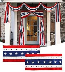 250th Anniversary Patriotic Bunting Banner, 20 Ft American Flag Door Decoration, Red White Blue 250 Stars Hanging Banner for 4th of July, Independence Day, Memorial Day, Porch Outdoor Decor
