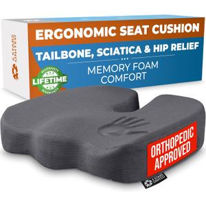 5 STARS UNITED Seat Cushion for Tailbone Pain Relief  Memory Foam Cushion for Coccyx, Hip, Hemorrhoid, Sciatica & Post-Surgery Recovery  Wheelchair, Car, Desk, Gaming & Office Chairs, D Gray