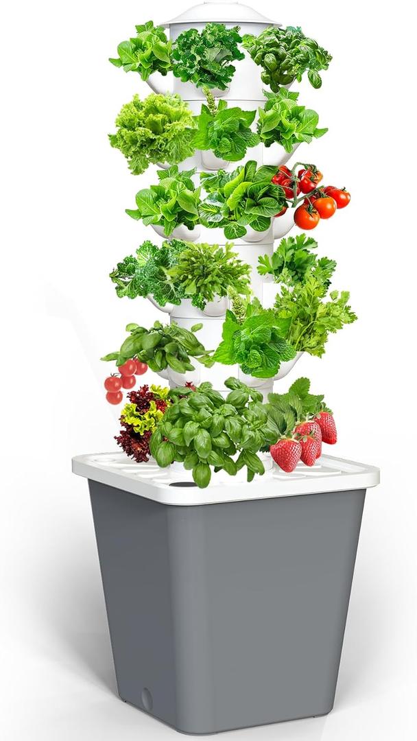 Hydroponics Growing System, 30-Plant Indoor Hydroponic Tower with Timer and Pump System, Plants Germination Kit, Vertical Hydroponic System for Gardening Lover (No Seed), 9.84 inches x 9.84 inches x 33.86 inches