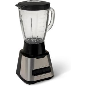 Amazon Basics 6-Cup (50 Fl. Oz) Countertop Blender, with 6 Pre-Programmed Functions, Pulse, Ice Crush, Stainless Steel Blades, Glass Jar, Up to 700W, Black & Silver