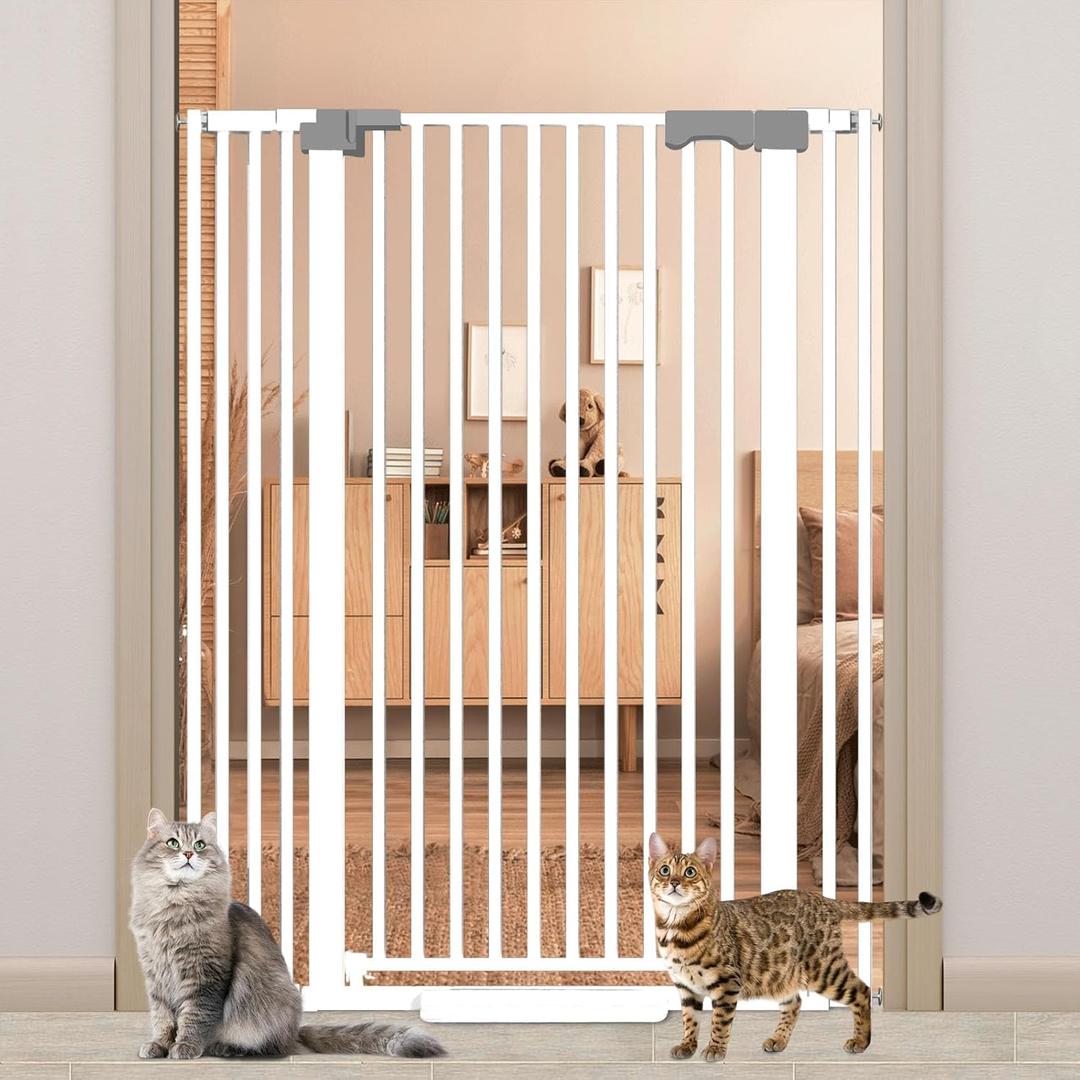 51'' Extra Tall Cat Gate for Doorways 30-40.9'' Wide, Climb Proof Pet Dog Gates for Kitten Dogs, Pressure Mounted No Drilling Cats Fence Barrier White
