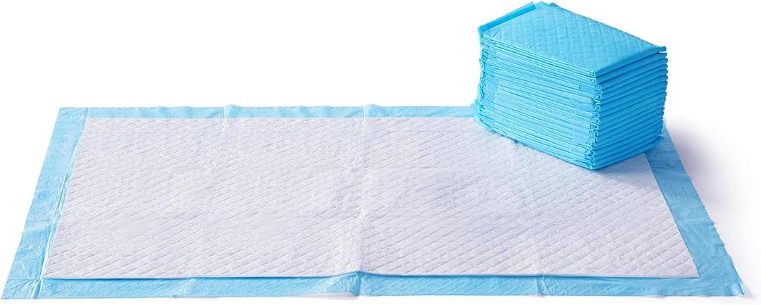 Amazon Basics Heavy Duty Dog and Puppy Pee Pads, Leak-Proof 5-Layer Super Absorbent, Quick-Dry Surface for Potty Training and Housebreaking, Giant Size, 27.5 x 44 Inch, Blue & White, 30-Pack