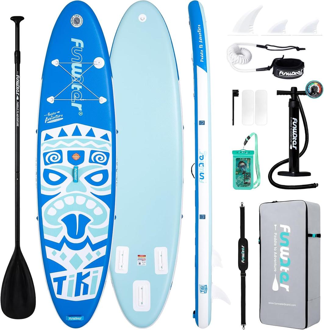 FunWater Inflatable Stand Up Paddle Board with Beginners SUP Accessories 10'6'' SUP,Anti-Slip EVA Deck,200-450lbs Capacity/Big Fin，Inflatable Paddle Boards for Adults & Youth of All Skill Level, 10'6×33"×6"