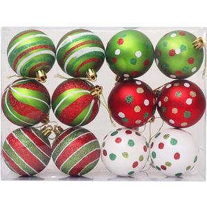 Ochine 12 Pcs 2.4 Inch Christmas Ball Ornaments for Tree, Black and White Christmas Ball Ornaments Red and Green Glittering Hanging Bulbs Pendants for Christmas Tree Decorations
