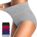 CULAYII Tummy Control Underwear for Women High Waisted Panties Full Coverage Cotton Postpartum Briefs Stretch Ladies Undies (Large, Multicoloured D - 5 Pack)