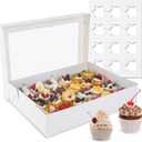 24 Count Cupcake Box, 8 Pack Cupcake Containers with Windows and Inserts, Disposable Cupcake Carriers for Muffins, Treats, Pastries, Mother's Day 19 x 14 x 3.9 Inches (White, 24Count /8Pcs)