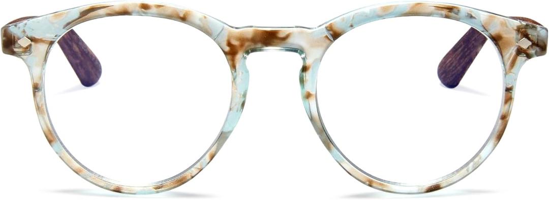 2SeeLife Large Round TR-90 Reading Glasses for Men & Women Medium-Large Fit, Durable, Spring Hinges, Blue Light Readers, Aqua Blue, +1.25