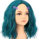 Costume Wig with Hairpins for Kids Girls Short Wavy Blue Green Wig Fun Anime Cosplay Halloween Wig (Kids)