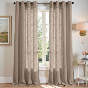 jinchan Taupe Linen Semi Sheer Curtains 96 Inch Curtains 2 Panel Set for Living Room Grommet Dark Flax Light Filtering Drapes Home Office Minimalist Decor Suitable for Bathroom and Bedroom 50x96 Inch (Tan)