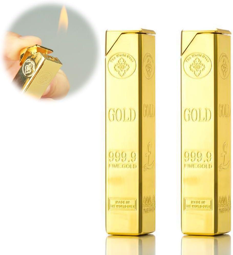 2PACK Golden Windproof Flame Adjustable Lighter,Cool,Jet Torch Flame Lighters,Butane Refillable Torch,BBQ Candles Camping (No Butane Fuel)