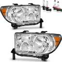 Headlights W/Bulbs for 2007-2013 Toyota Tundra/2008-2017 Sequoia (Fits 12-14 Sequoia WITHOUT Headlight Washer Only, NOT for models with leveling dial) Driver & Passenger Side