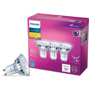 PHILIPS LED 50W MR16 3-Pack Specialty Bright White (3000K) 380 Lumen (40W = 50W) Dimmable Clear Flicker-Free Light Bulbs