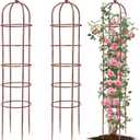 2 Pack 7Ft Heavy Duty Metal Garden Obelisk Trellis for Climbing Plants, Rust-Resistant Steel Vine Support Bird Finial for Rose Clematis, Potted Flowers Stand Indoor Outdoor Decor (Rose Gold), 2 PCS