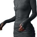 Floerns Women's Ruched Drawstring Long Sleeve Crew Neck Dress Casual Stretch Bodycon Short Dresses (XS, Gray)