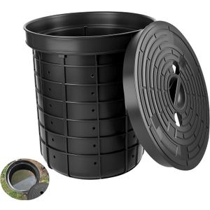 18.5 x 14.9 x 16.9'' Large Size Perforated Sump Pump Basin and Lid Combo, Heavy-Duty Plastic Sump Pump Pit for Basement, Crawl Space, Kitchen Sink Sewage Pump Wells and Irrigation Systems