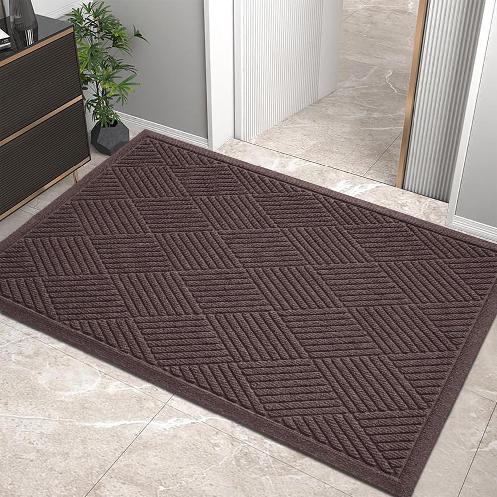 Sturdy Front Door Mat, Absorbent Muddy Dirt Resist Welcome Door Mats Outdoor Indoor, Stain and Fade Resistant, Non-Slip Rubber Backing Low Profile Doormat for Entryway, 3624, Coffee