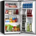 OLIXIS 3.2 Cu.Ft Mini Fridge with Freezer, Single Door Compact Refrigerator | Adjustable Thermostat, 5-Level Thermostat, for Bedroom Office Dorm, LED Interior Light, Black, 17.72"*17.72"*31.1"