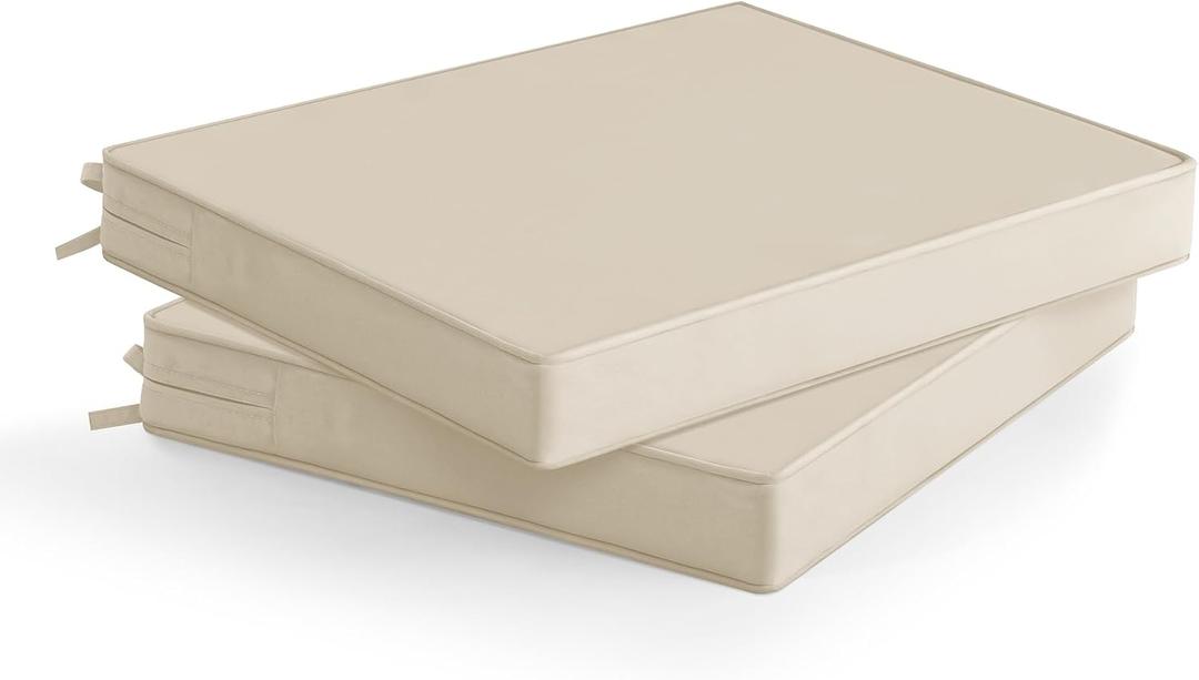 Outdoor Chair Cushions Set of 2: Waterproof & Fade Resistant Seat Cushion for Patio Furniture - 18.5 x 16 x 2 Inch Chair Pads with Ties and Hidden Zipper - Patio Chair Cushion Replacement, Beige, 18.5x16x2 Inch | 2 Pack