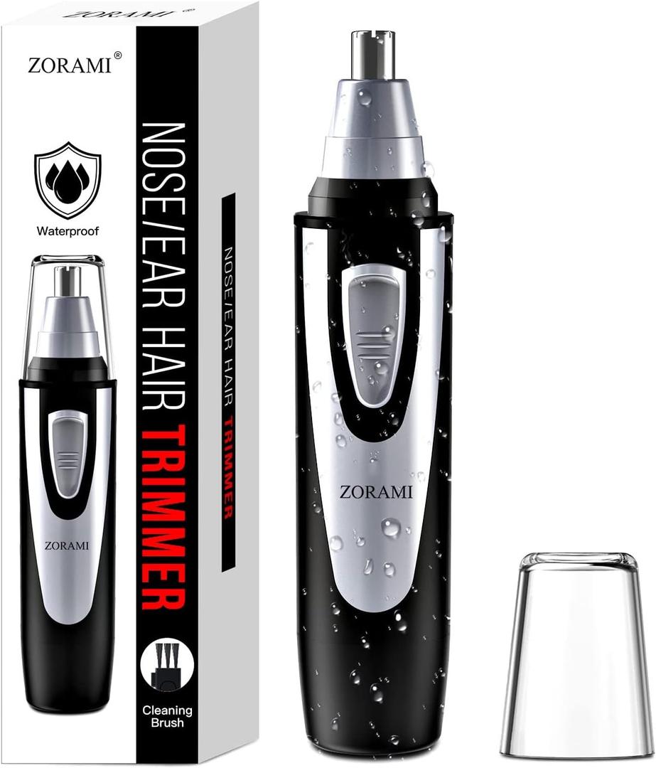 Ear and Nose Hair Trimmer Clipper - 2026 Professional Painless Eyebrow & Facial Hair Trimmer for Men Women, Battery-Operated Trimmer with IPX7 Waterproof, Dual Edge Blades for Easy Cleansing Black