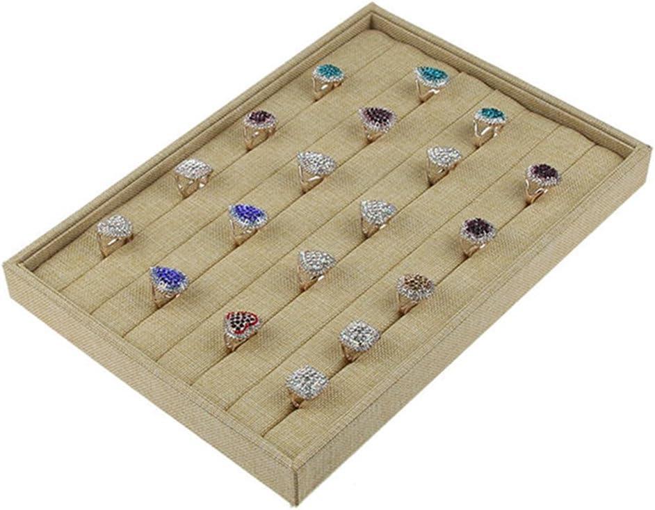 Bocar Sackcloth Linen 7 Row Ring Display Tray Showcase Organizer Holder
